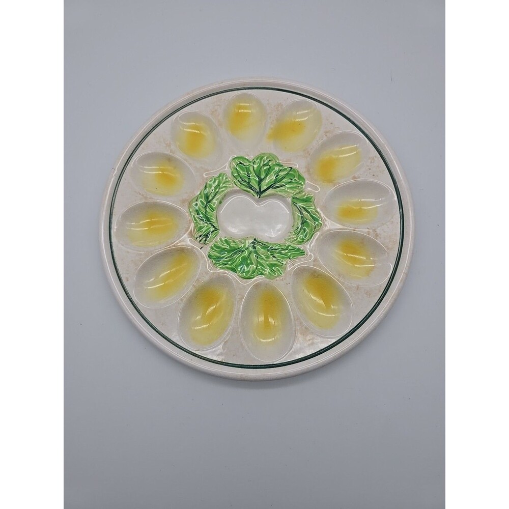 Norleans Deviled Egg Plate Serving Ceramic 12 No Shakers Japan Vintage